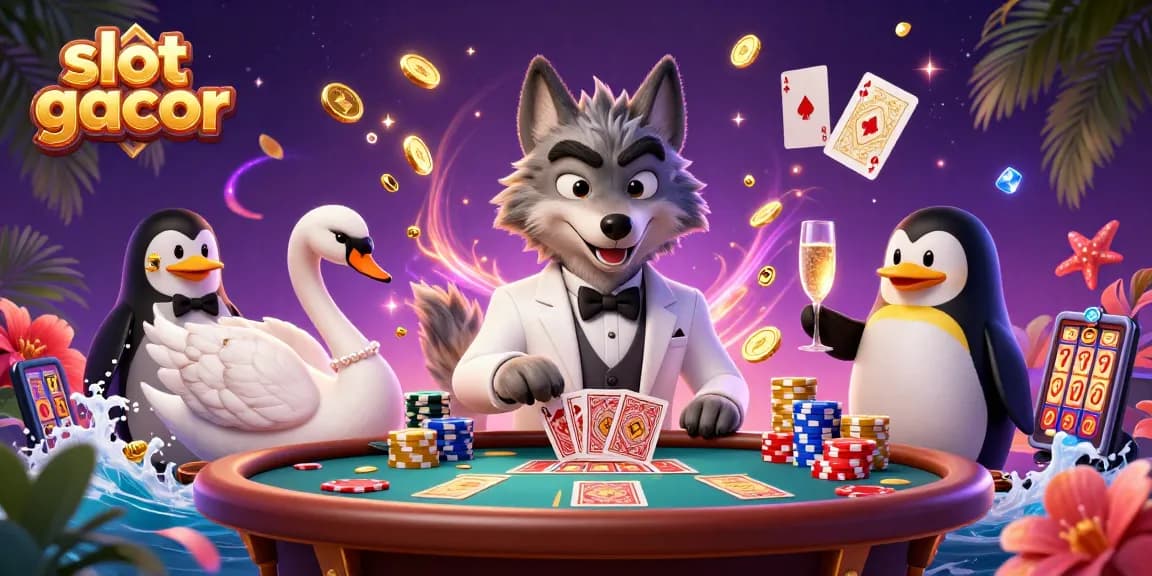 Experience the thrill of slot gacor with vibrant 3D characters and casino elements in this dynamic scene.