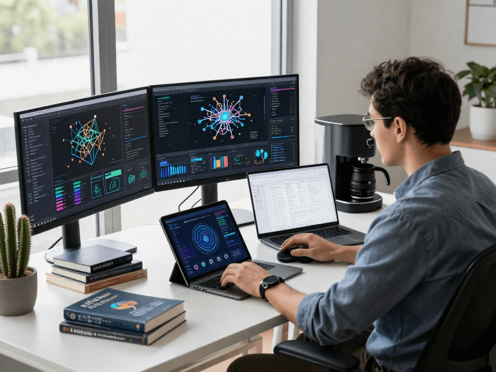 Data scientist working on spicy ai algorithms in a modern office.
