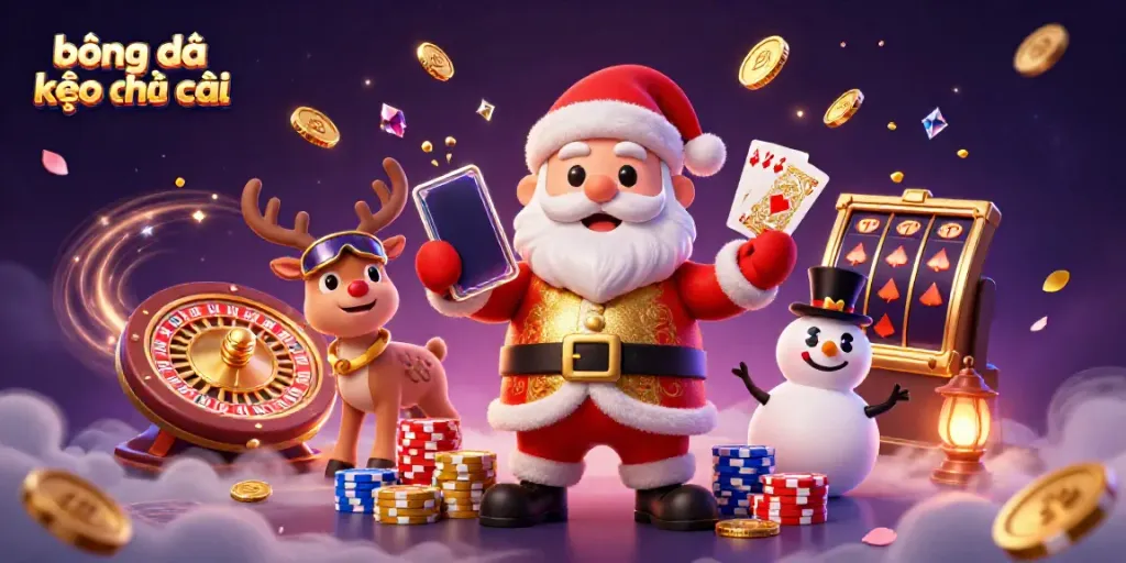 Experience the thrill of bóng đá kèo nhà cái with Santa and friends in a dynamic casino scene.