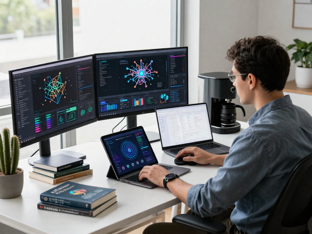 Data scientist working on spicy ai algorithms in a modern office.