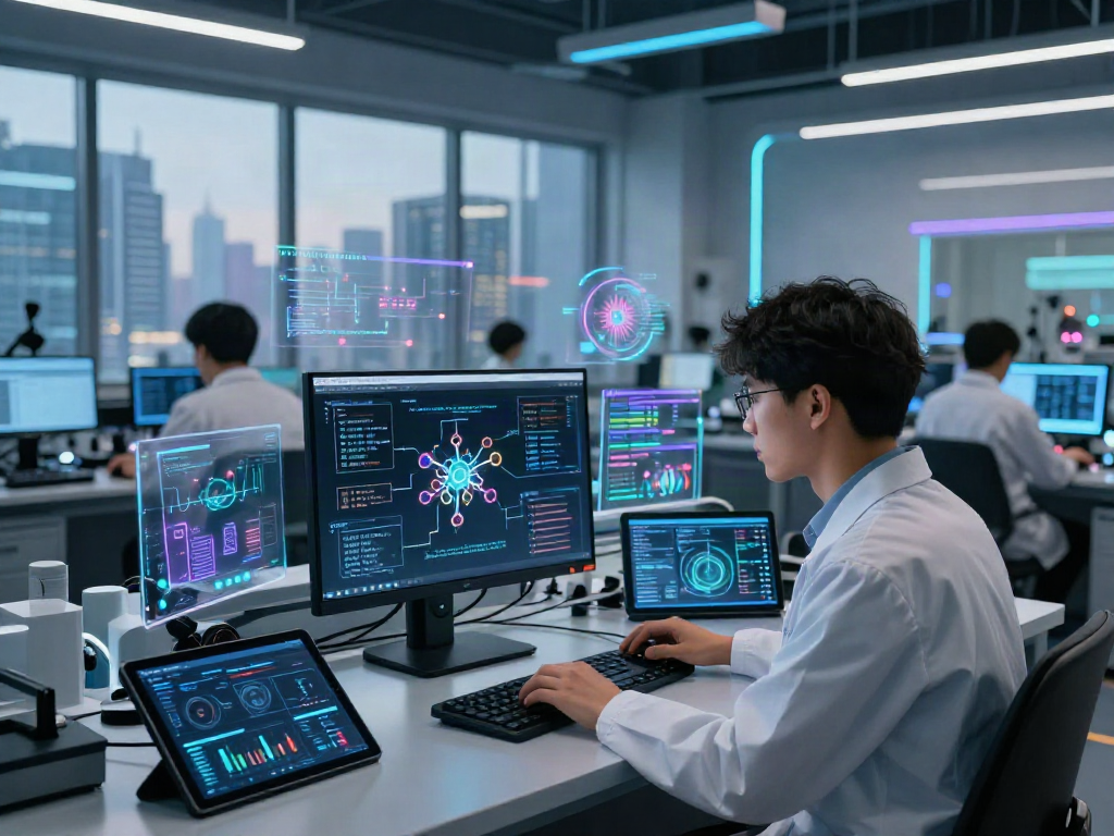 Data scientist analyzing spicy AI algorithms in a modern lab environment.