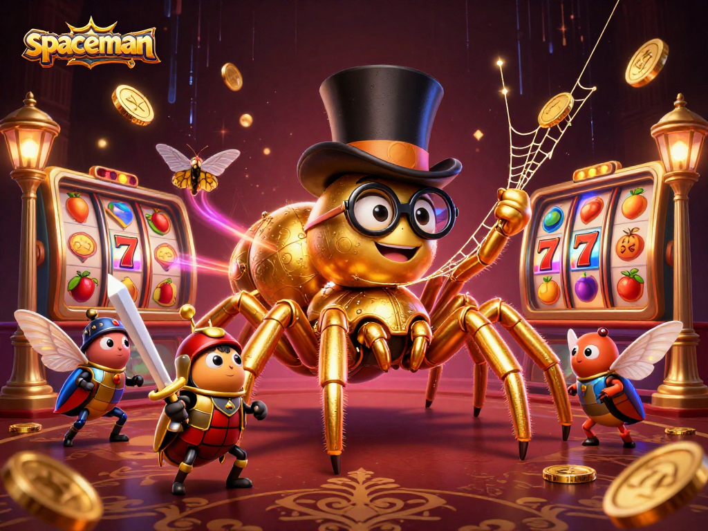 Engage with the spaceman and explore vibrant casino action featuring golden slot symbols and dynamic game elements.