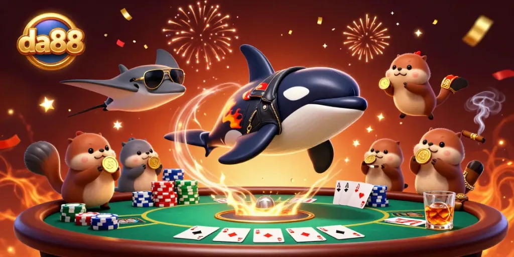 Experience the thrill of da88 casino action with vibrant characters and dynamic poker elements.