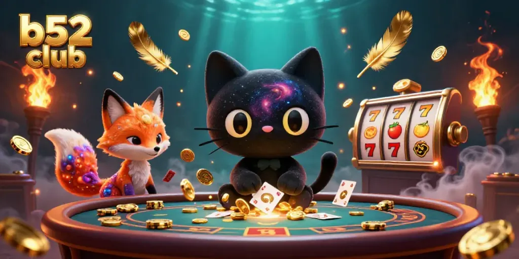 Engage at the b52 club with a cosmic 3D casino scene featuring enchanting characters and dynamic game elements.