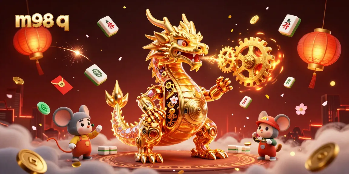 Activate your luck with the m98 q golden dragon amidst a vibrant casino fantasy scene.