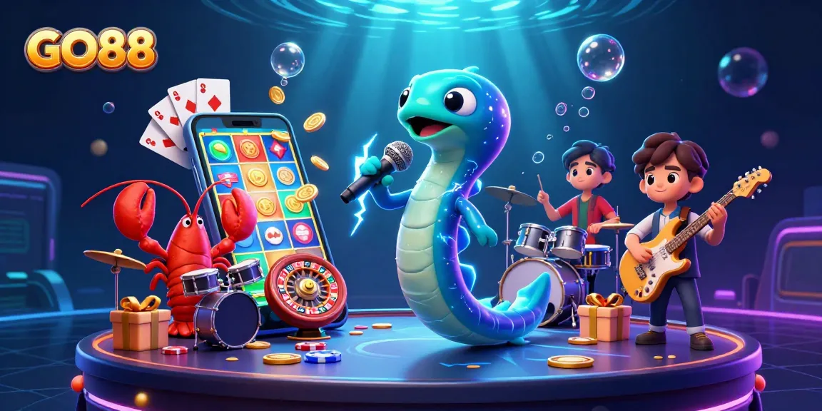 Experience the thrill of GO88 with an underwater casino concert featuring an electric eel DJ!